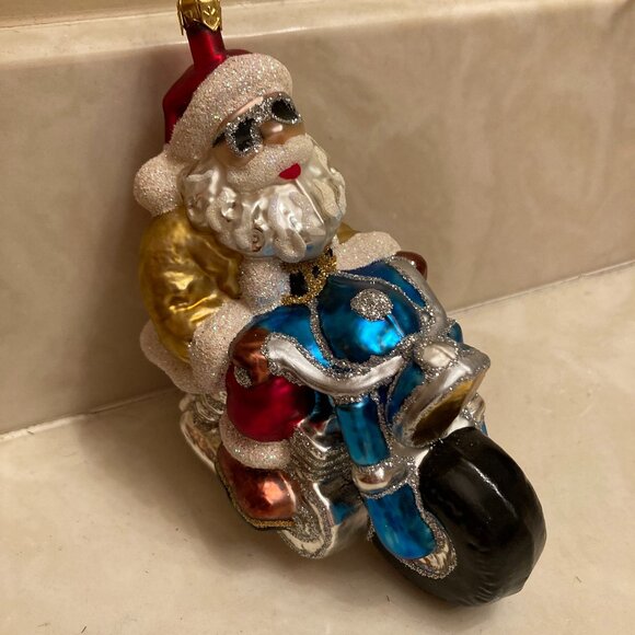 Biker Santa Ornament - Hand-Blown Glass - Picture 1 of 11